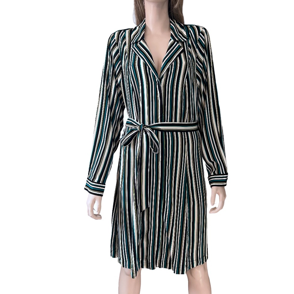 Torrid Rayon Slub Wrap Front Dress Teal Green Stripe Belted Full Button Front